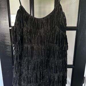 Rhinestone fringe black dress